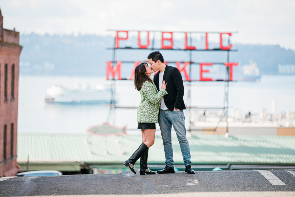 Weddings by Adina - Pike Market Couple Session, Downtown Seattle. 