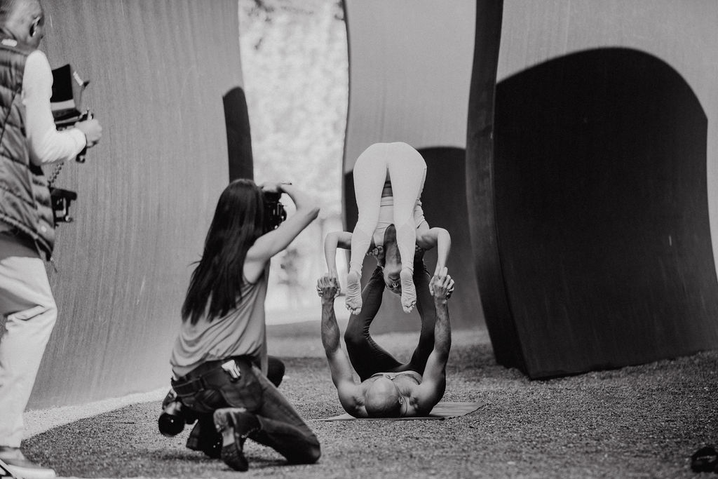 Acro Yoga Photography in Seattle at Sculpture Park with Robin Martin Yoga by Pensacola Fitness Photographer Adina Preston.