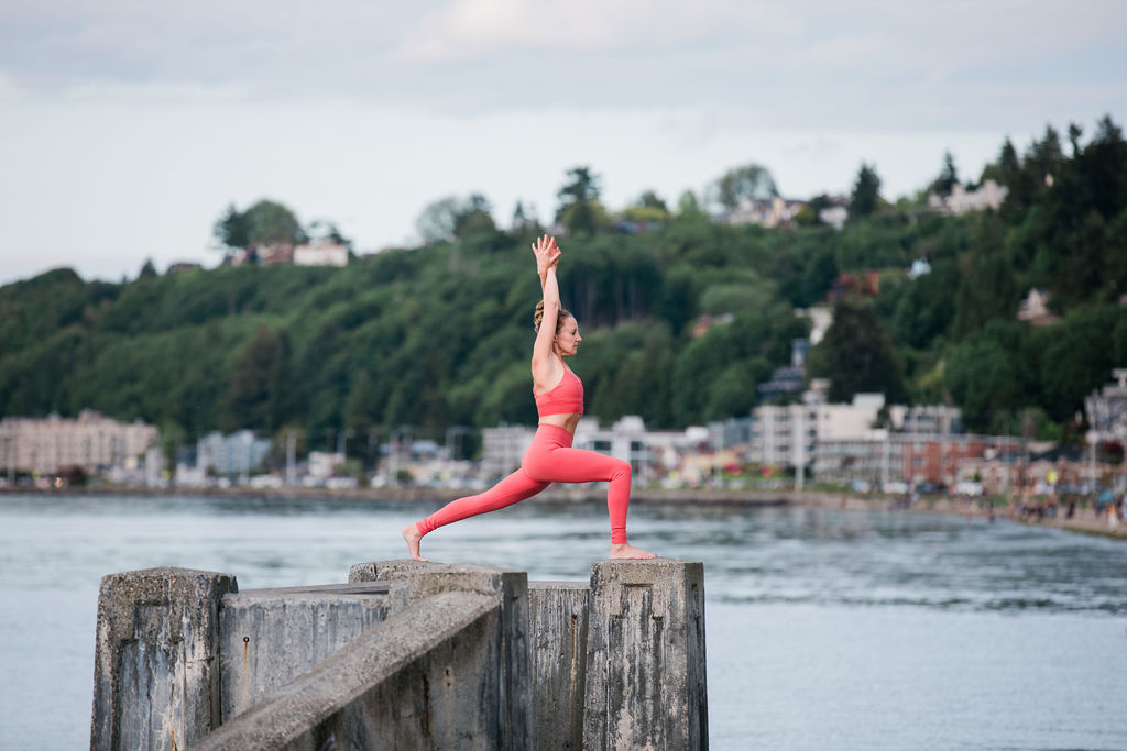 Vinyasa Yoga Photography in Seattle at Alki Beach with Robin Martin Yoga by Pensacola Fitness Photographer Adina Preston.