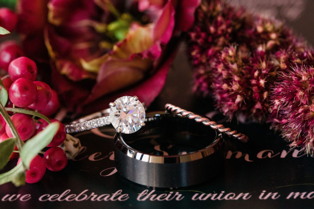 Pensacola Country Club wedding - ring photograph staged with wedding invitations by Adina Preston Photography, a.k.a. Weddings By Adina Photography, Destin Wedding Photographer
