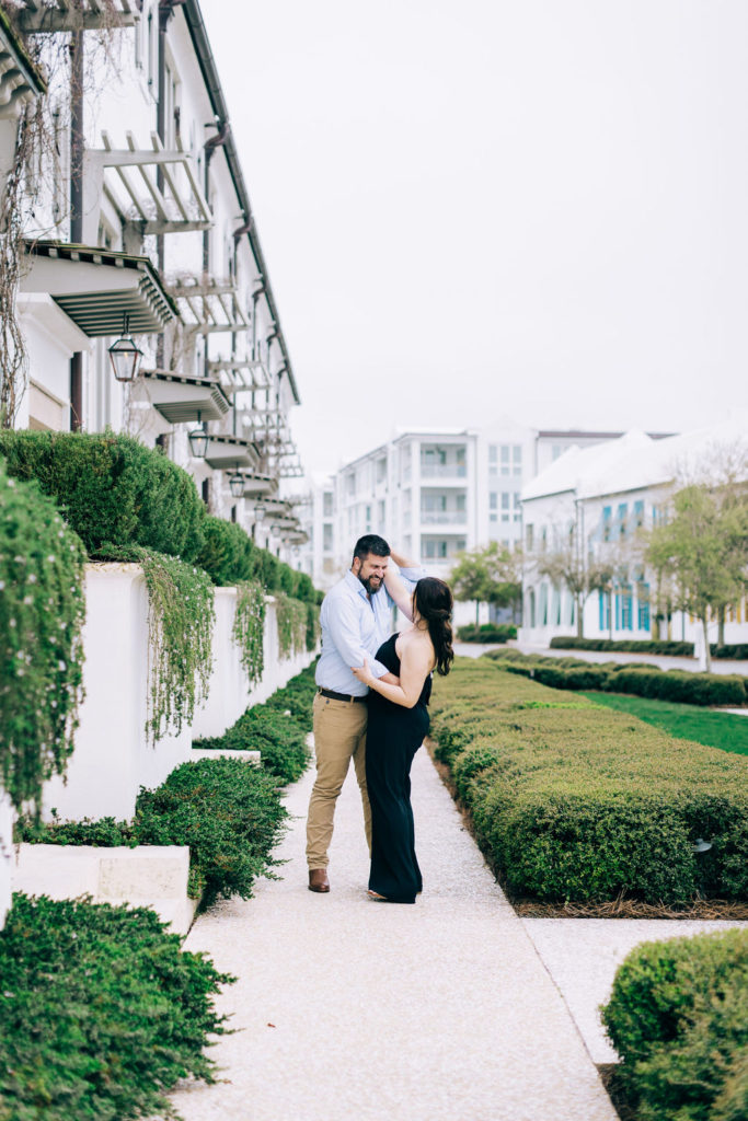 Engagement photos at Alys Beach, near Rosemary Beach, Florida on 30A scenic route.