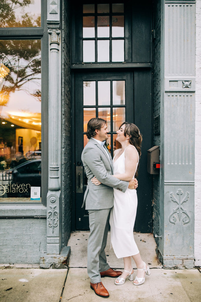 Bridal portrait in front of the 5Eleven Palafox wedding venue in Downtown Pensacola. 