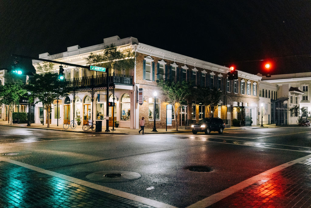 Downtown Pensacola, Florida on a rainy day.