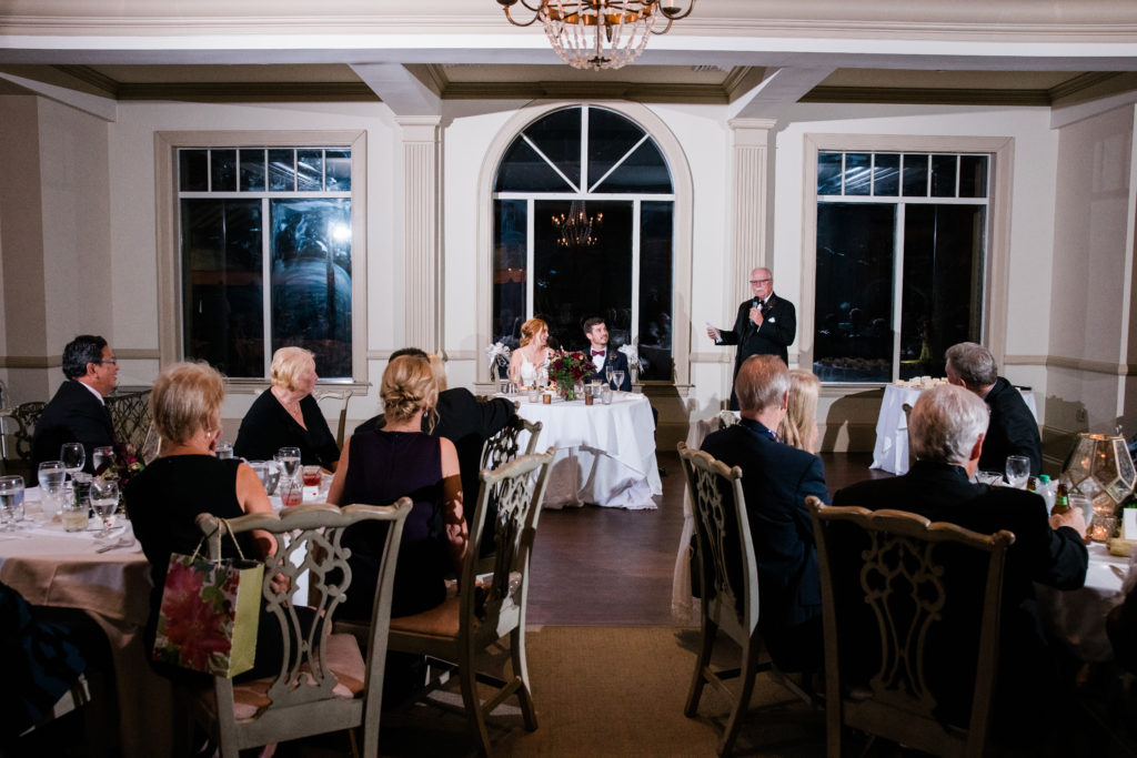 Toasts and speeches given by the father of the bride during a wedding at the Pensacola Country Club