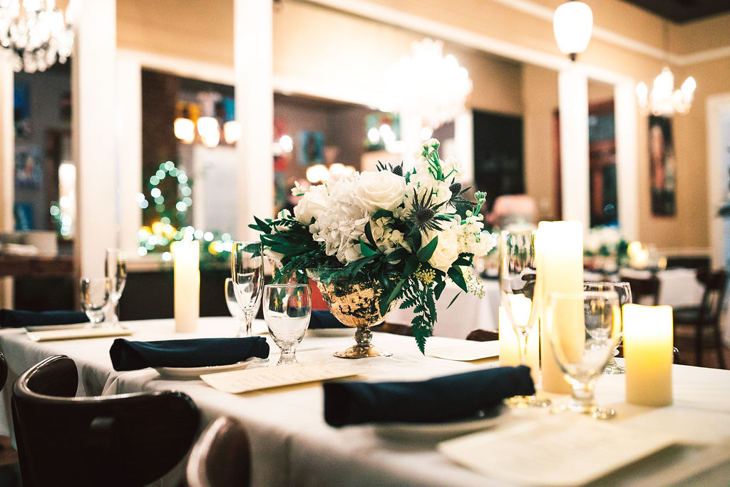 Dharma Blue Restaurant Pensacola wedding table details