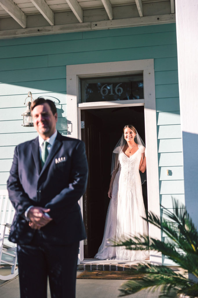 bride and groom First look in downtown Pensacola
